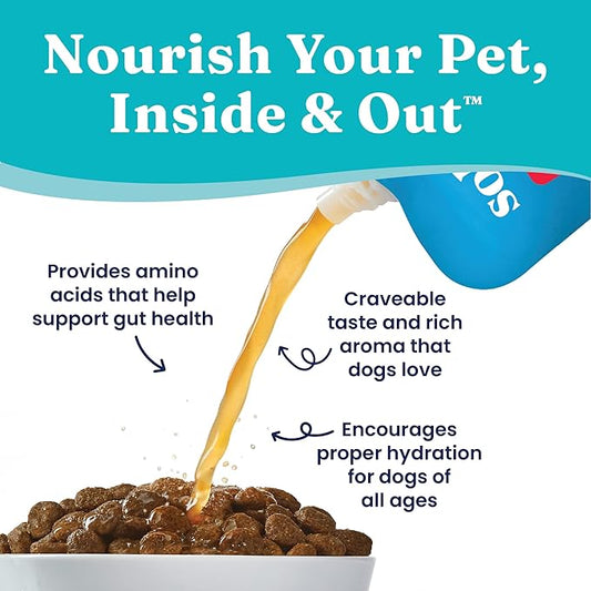 Solid Gold Beef Bone Broth for Dogs - Grain Free Dog Food Topper Rich in Collagen and Superfoods - Nutrient Dense Dog Gravy Topper for Dry Food - Promotes Gut Health and Hydration - 12 Pack