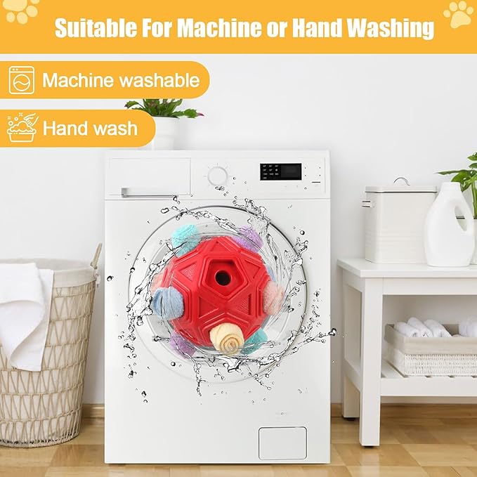 Dog Snuffle Ball-Interactive Puzzle Dog Toys Encourage Natural Foraging Skills Slow Feeder for Training and Stress Relief, Cloth Strip Hiding Food Chew Toys for Any Size Dogs (Red Macaron)