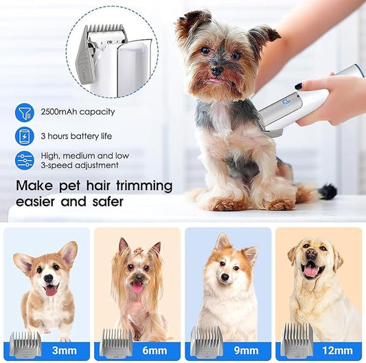IDEALHOUSE Dog Hair Vacuum and Grooming Kit, 2L Dust Cup with 5 Grooming Tools, High Suction Power for Shedding Pet Hair, Low Noise for Stress-Free Grooming, Home Cleaning, White and Blue