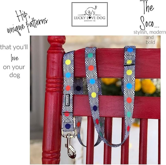 Lucky Love Dog, Adjustable Fun Style Collar and Leash Set for Dogs, Bright Color Matching Dog Collar and Leash - (Medium, SOCO Combo)
