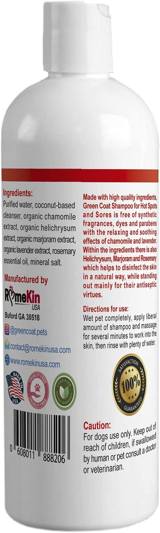 Natural Dog Shampoo for Hot Spots And Sores | Soothing Relief for Irritated Or Itchy Skin | Made In The USA With Organic and Natural Ingredients | Made with essential oils | 16fl oz 473 ml.