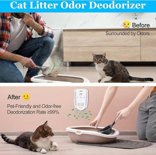 Cat Litter Deodorizer 99% Pets Poof Odor Eliminator Air Purifier Ozone Odor Removal Air Freshener for Home & Pets Litter Box Room Wardrobe Shoe Cabinet Toilet White