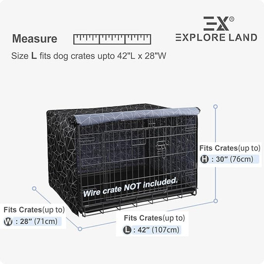Explore Land Pattern Dog Crate Cover for 42 Inches Wire Cage, Heavy-Duty Polyester 1 2 3 Doors Standard Metal Pet Kennel Enclosure (Brief Polygonal)