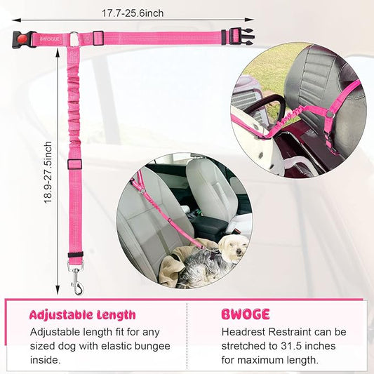 BWOGUE 2 Packs Dog Cat Safety Seat Belt Strap Car Headrest Restraint Adjustable Nylon Fabric Dog Restraints Vehicle Seatbelts Harness