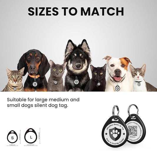 Dog Tags Personalized, QR Code Pet ID Tags for Dog Collar, Online Profile, Scan Location Alerts, Black