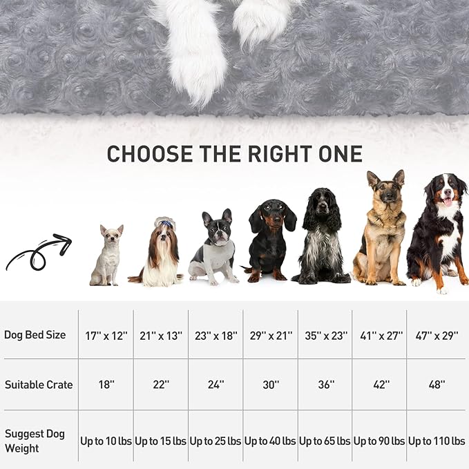 KSIIA Washable Dog Bed Deluxe Plush Dog Crate Beds Comfy Kennel Pad Anti-Slip Pet Sleeping Mat for Large, Jumbo, Medium, Small Dogs Breeds, 53" x 36", Dark Grey