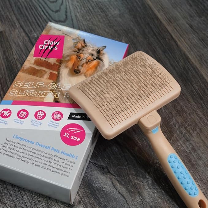 Pet Slicker Brush for Large Dogs, Wooden Handle with Stainless Steel Soft Pins, Gently Remove Tangled, Loose Undercoat and Mats Hair, Pet Grooming Tool, Wool Needle Felting Brush (8" Quick Cleaning)