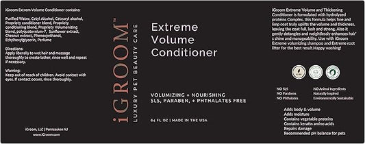 iGroom Extreme Volume Dog Conditioner, Luxury Pet Beauty Care, Adds Body and Volume, Repairs Damage, Made in USA, 64 oz