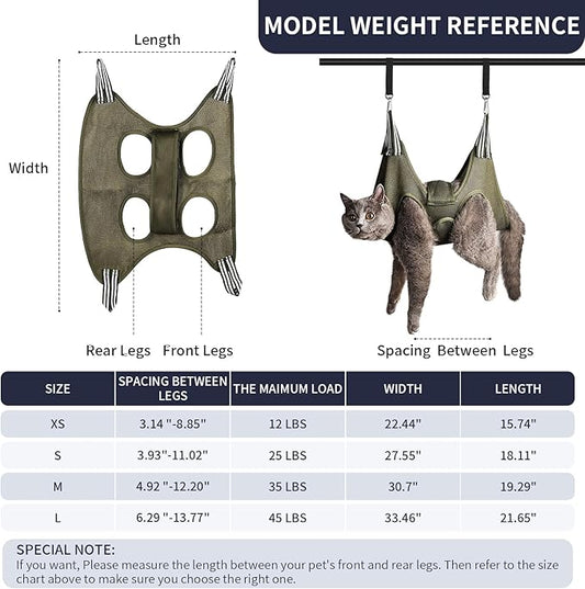 Cat/Dog Grooming Hammock Hanging Harness,Pet Grooming Restraint Sling with Wide Strap Anti Scratch&Bite,for Nail Trim/Take Eye/Ear Care with Nail Clipper/Nail File Pet Grooming Supplies Kit-M