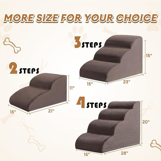 ROMROL Dog Stairs, Romrol Dog Steps Ramp for High Bed and Couch, Dog Ramp with Durable Non-Slip Waterproof Fabric Cover, Pet Stairs for Small Dogs and Cats or Pets Joints, 4-Tiers,Coffee