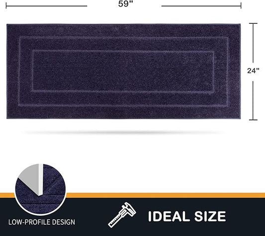 PURRUGS Dirt Trapper Door Mat 24" x 59.5", Non-Slip/Skid Machine Washable Entryway Rug, Dog Door Mat, Super Absorbent Welcome Mat for Muddy Wet Shoes and Paws, Navy Blue