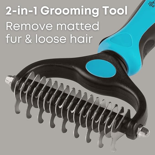 Dematting and Deshedding Comb for Dogs and Cats Grooming Tool - Mat Remover - Safe Detangler for Matted Fur Hair - Double Sided Undercoat Deshedder Brush