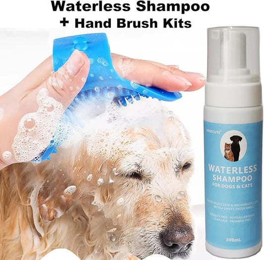 Waterless No Rinse Dog Shampoo, Dry Shampoo for Dogs with Silicone Brush, PH-Balanced Dry Shampoo Foam for Dogs & Cats, Clean Moisturizes Skin & Deodorizes Coat with Fresh Smell