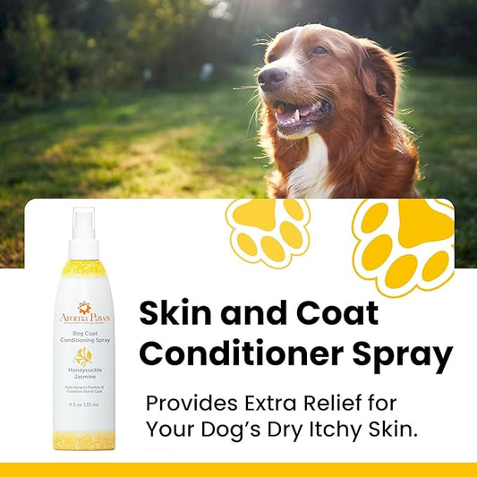 Dog Coat Conditioning Spray - Pet-Friendly Detangler Spray with Natural Essential Oils for Dogs - Daily Dog Spray to Eliminate Odors and Knots - Honeysuckle Jasmine 4.5 oz.