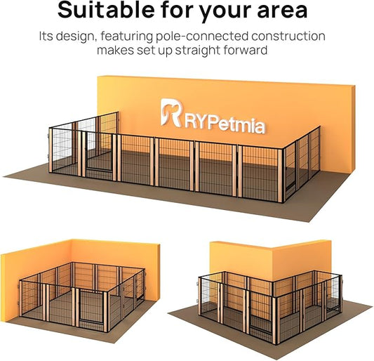 Heavy Duty Dog Playpen - 32 Inch Height, Black Walnut, Variable Shape, Indoor/Outdoor, Foldable, Suitable for Medium, Small, Large Dogs