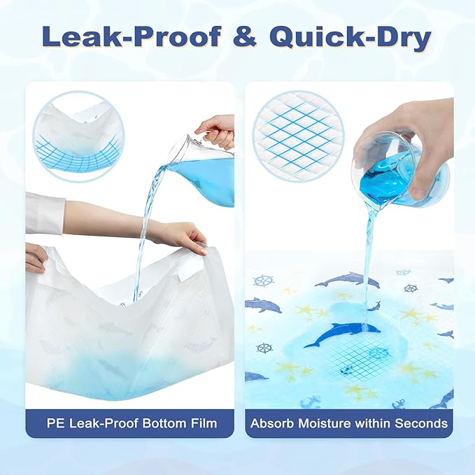 MIZOK Puppy Pads, 22"x22" Dolphin Print Dog Pee Pads with Adhesive Tabs, 6-Layer Leak-Proof Super Absorbent, Quick-Dry Disposable (50 Count)