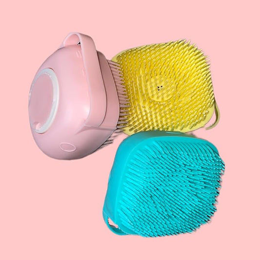 Upgraded Dog Bath Brush,Dog Scrubber Best Pet Bathing Tool for Dogs, Dog Wash Scrub Soft Silicone Dog Grooming Brush Bristles with Loop Handle Give Pet Gentle Massage,Extra Shampoo (Pink)