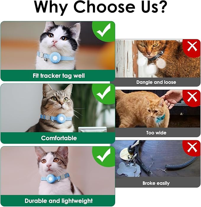 Cat Tracker, Pet Tracker for Cats, Cat GPS Tracker Collar with Safety Elastic Buckle, GPS Tracker Compatible with Apple Find My App (Only iOS), No Monthly Fee, Waterproof, Blue