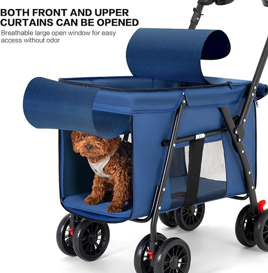 Pet Stroller Cat Dog Stroller Travel Folding Pet Carriers(Blue)