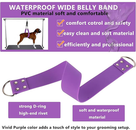 Pet Dog Grooming Belly Straps - Pet Dog Grooming Loops 2" Wide Purple Groomer Belly Support Band Waterproof Strong PVC Belly Loop Grooming Restraint for Pet Bathing Grooming (Purple-Long)