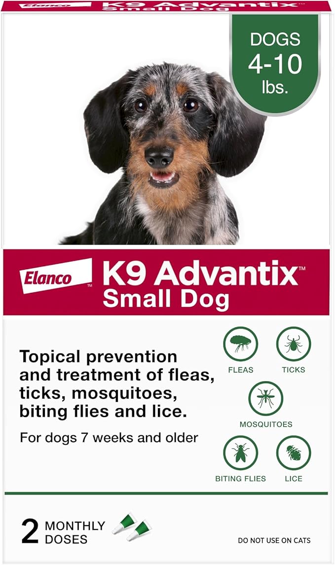 K9 Advantix Flea, Tick & Mosquito Prevention for Dogs 4-10 lbs. | Flea Drops for Small Dogs | Apply Monthly | 2 Treatments