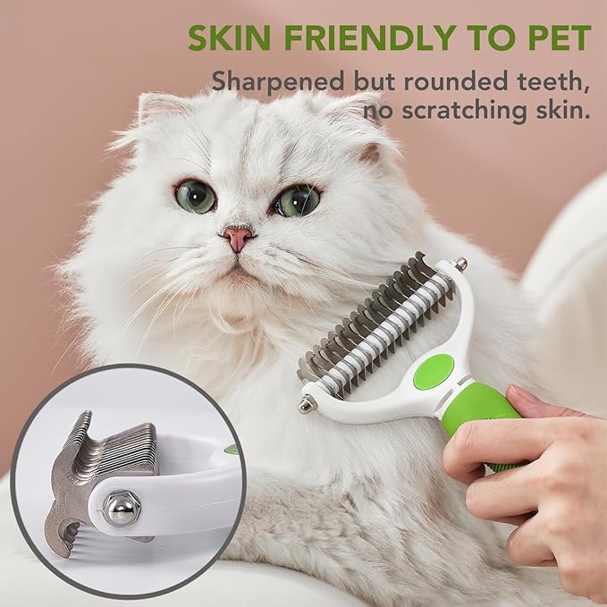 Pet Grooming Brush- Double Sided Dematting and Deshedding Undercoat Rake Brush for Dogs and Cats, Green