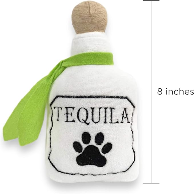 Baja Ponchos 4 Pack Fiesta Dog Chew Toys and Sombrero - Mexican Squeak Plush Toys - Dog Gifts for Chihuahuas - Taco - Tequila - Hot Sauce - for All Breeds