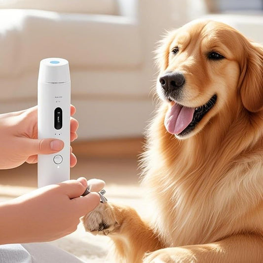 Dog Nail Clipper for Large Dogs - Silent Dog Nail Polisher with LED Light, Speed Sensor, Diamond Head and Dust Collector, 2-Speed Rechargeable - Small Dog Nail Polisher (White)