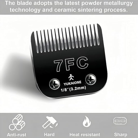 7F Dog Clipper Blade: Titanium Coated SK2 Steel, Universal Fit for Andis, Oster A5, Wahl KM - 1/8" Cut for Dogs & Cats
