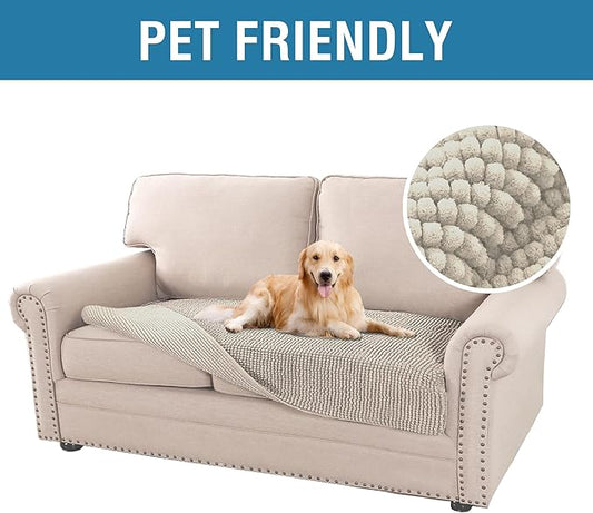 H.VERSAILTEX Plush Chenille Dog Bed Cover Thick Soft Loveseat Cover for 2 Cushion Couch Anti Slip Couch Cover Furniture Protector for Dog, Pet, Cat (35" x 62", Island Fossi)