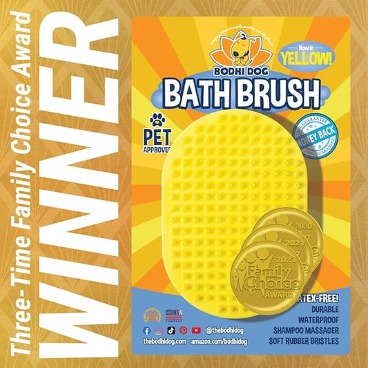 Bodhi Dog Shampoo Brush - Pet Grooming & Bath Supplies for Cats and Dog - Bath Brush for Long & Short Hair - Premium Scrubber for Shower, Bathing & Massage (One Pack, Yellow)