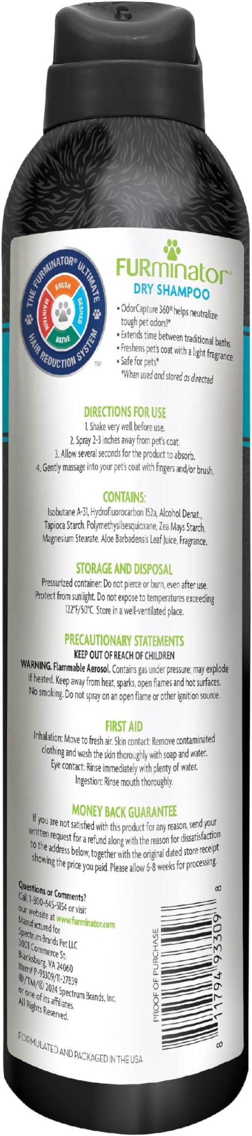 FURminator Dry Shampoo for Dogs, 7 Ounces, Helps Freshen Pet's Coat, Extends Time Between Traditional Baths