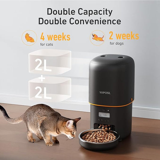 2025 Upgraded Automatic Cat Feeder - 4L Timed Auto Pet Feeder for Cat and Dog with Dry Food Dispenser, 180-day Battery Life, 1-6 Meals Per Day, 1-16 Portion, Desiccant Bag Keeps Food Fresh