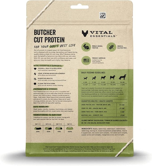 Vital Essentials Freeze Dried Raw Dog Food, Rabbit Mini Nibs Entree, 14 oz
