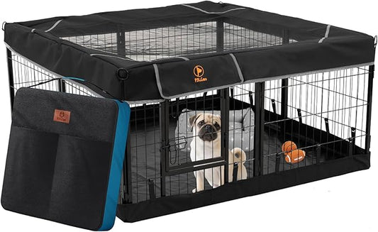 PJYuCien Dog Playpen Outdoor Plus Storage Bag,24" H 8 Panels Puppy Pen with Square Bottom & Top Cover,Heavy Duty Dog Fence for Camping