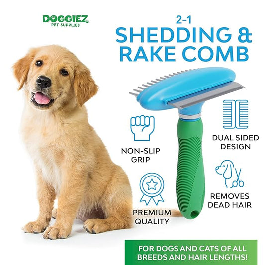 2-in-1 Dog Brush for Shedding & Undercoat Rake Dog Hair Brush - Cat Grooming Supplies Long Hair Dog Deshedding Brush - Dog Grooming Brush - Pet Brushes for Dogs - Short Haired Fur, Long Hair Cat Brush