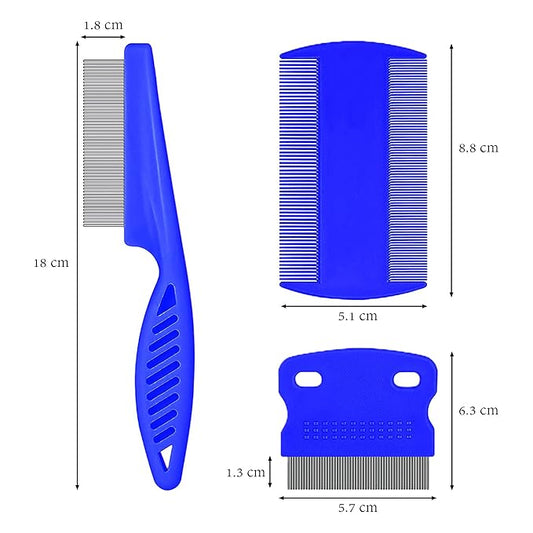 SKYPIA Multipurpose Fine Tooth Grooming Comb - 3 Packs, for Dogs, Cats, Puppies, Kittens, Removes Fleas, Ticks, Lice, Dandruff, and Hair Lice (Blue)
