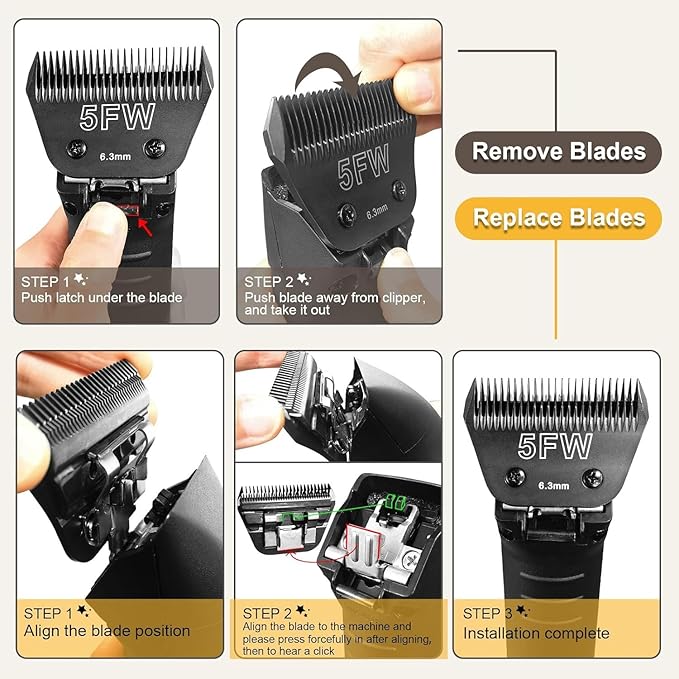 Detachable Pet Dog Grooming Wide Blades-Size 7FW+5FW+4FW Dog Grooming Wide Blade,Compatible with Most Andis,Oster A5,Wahl km10 Clippers -Black