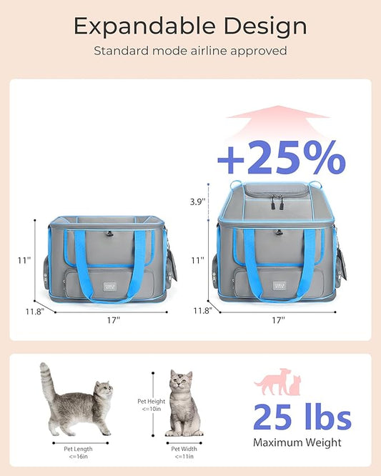 Expandable Cat Dog Carrier: NOBLE DUCK Soft-Sided Pet Carrier Airline Approved for Large Small Cats Dogs Collapsible Portable Travel Up to 25 Lbs Black