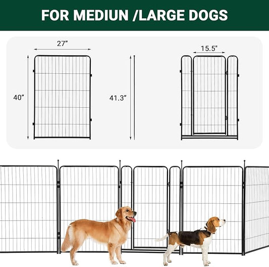 Dog Playpen,40 Inch(H) 18 Ft(L) 8 Panels Dog Fence Indoor/Outdoor,Heavy Duty Metal Pet Puppy Exercise Pen, Wide Door Low Threshold,Portable Pet Playpen for Rv Camping Garden Yard
