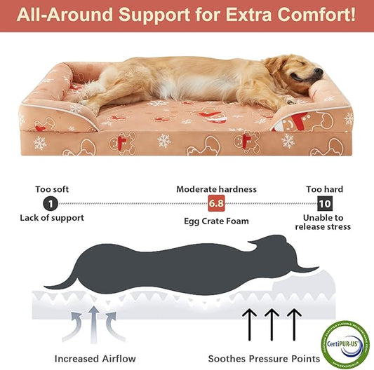 WNPETHOME Christmas Dog Beds for Extra Large Dogs, Orthopedic XLarge Dog Bed with Sides, Big Dog Couch Bed with Washable Removable Cover, Pet Bed Sofa with Non-Slip Foam for Sleeping