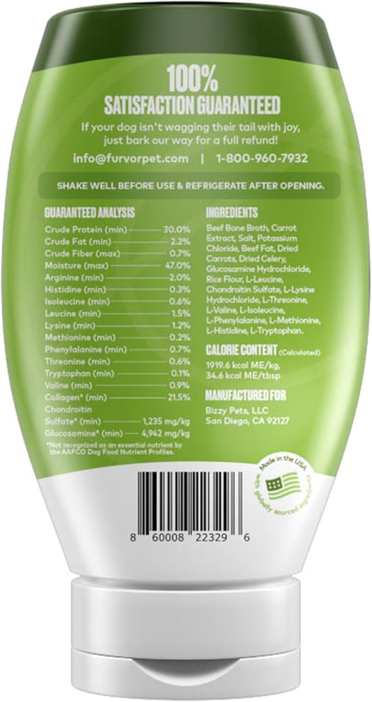 Mobility Support Beef Bone Broth for Dogs | Hip & Joint Support for Dogs | Glucosamine & Amino Acid Boosted | Human Grade Ingredients | Just add Water | Made in USA, 12 oz