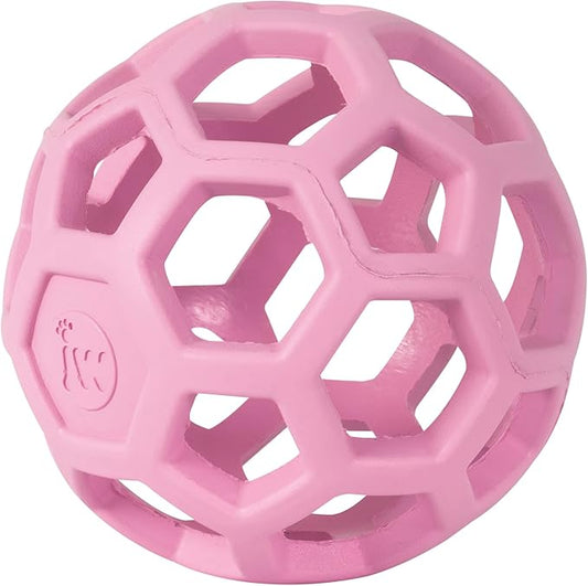 JW Pet HOL-ee Roller™, Dog Toy Puzzle Ball, Natural Rubber, Small (3 Inch Diameter), Pink