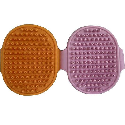 Pet Grooming Brush Set, 2 PCS, Rubber Massage Comb with Adjustable Handle for Dogs and Cats (Pink+Orange)