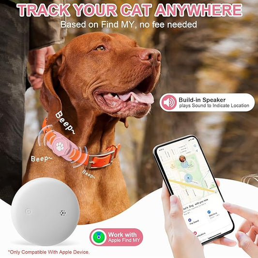 Smart Pet Tracker for Collar - Dog Tracker Pet Location Tracker with Holder, No Monthly Fee, Compatible with Apple Airtag Find My (iOS Only), Anti-Lost Tracking Device for Pets, Luggage, Bag Straps