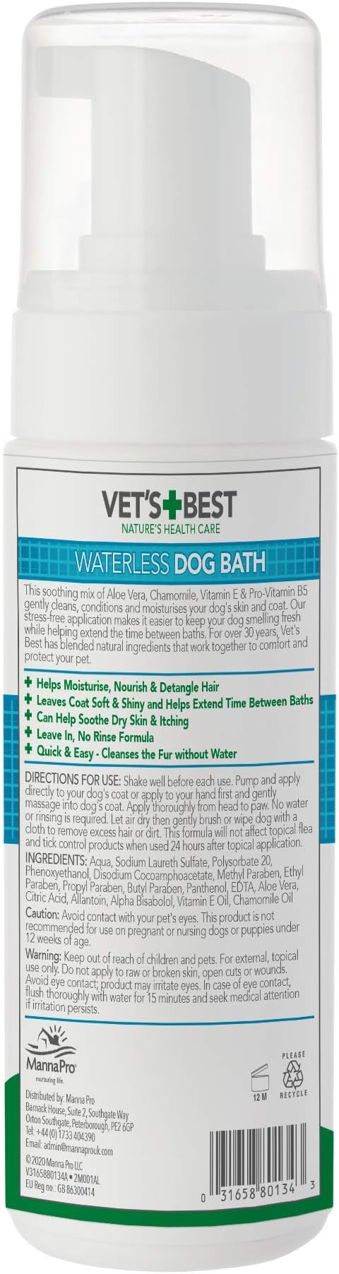 Vet's Best Waterless Dog Bath | No Rinse Dry Shampoo for Dogs | Natural Formula Refreshes Coat and Controls Odor Between Baths | 5 Ounces,White/Tans