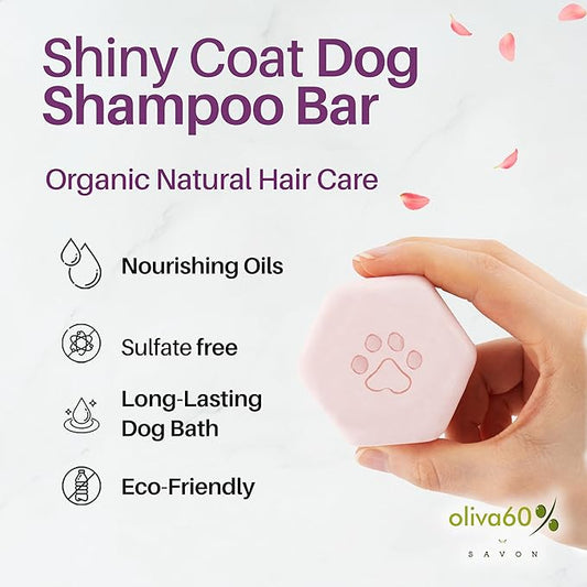 Natural Dog Shampoo Bar with Roses and Geranium | Eco-Friendly, Long-Lasting Dog Bath | Sulfate-Free, Nourishing Oils for Shiny Coat | Dog Essentials | Oliva 60