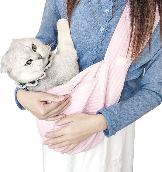 VINGVO Pet Carrier Sling Bag, Dog Sling Carrier Hands Free Single Shoulder Outer Pocket Portable for Travel for Small Cats (Pink)
