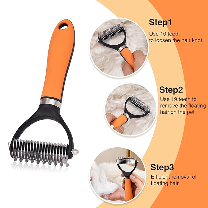 Dog Brush - Reduce Dog Shedding, Long Hair Dog Brush, Orange Set