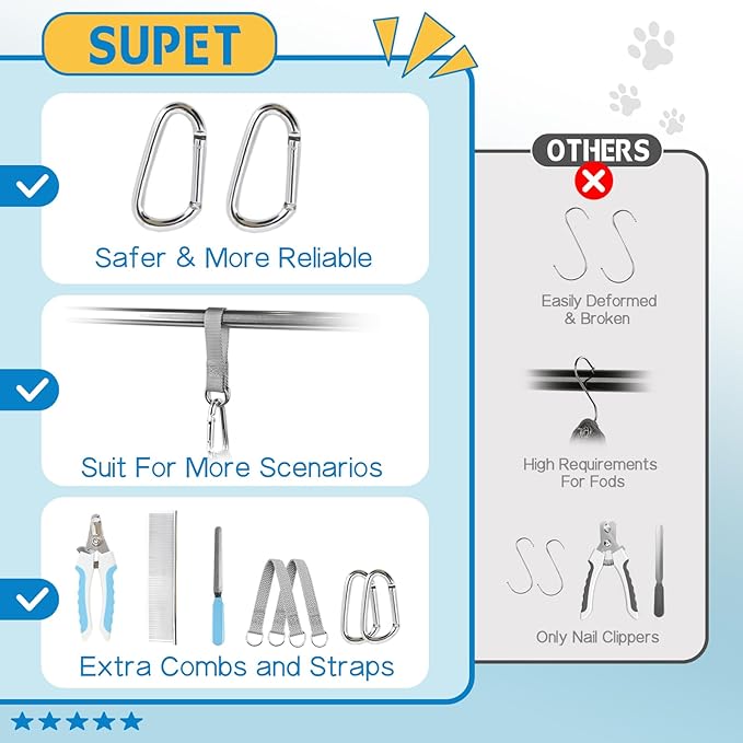 Supet Dog Grooming Hammock for Small Dogs Cat, Relaxation Pet Grooming Hammock Restraint for Nail Trimming (Coral Blue, S( Legs Spacing:7-10.2" / Max W:15-35LBS))